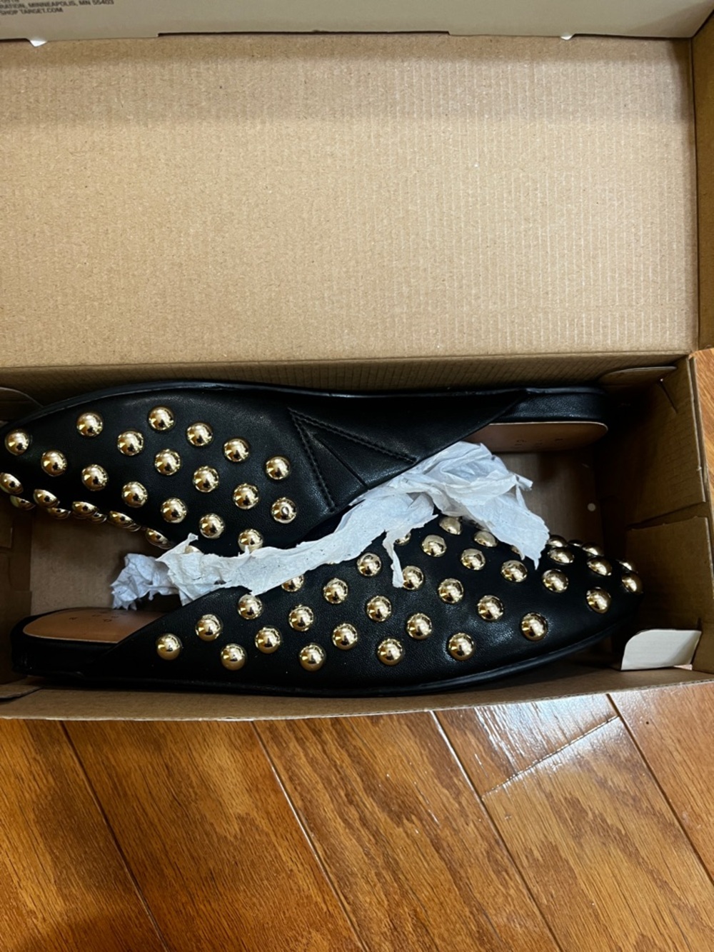 Studded Black Slip-On Mules with Gold Accents - Picture 13 of 13